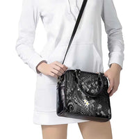 Polynesia Hammerhead Shark Shoulder Handbag Tropical Flowers Tribal Pattern Black LT05 - Polynesian Pride
