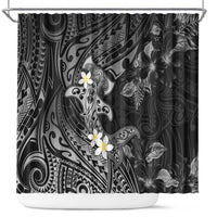 Polynesia Hammerhead Shark Shower Curtain Tropical Flowers Tribal Pattern Black LT05 Black - Polynesian Pride