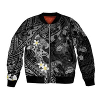 Polynesia Hammerhead Shark Sleeve Zip Bomber Jacket Tropical Flowers Tribal Pattern Black LT05 Unisex Black - Polynesian Pride
