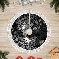 Polynesia Hammerhead Shark Tree Skirt Tropical Flowers Tribal Pattern Black LT05 Fringed Black - Polynesian Pride