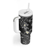 Polynesia Hammerhead Shark Tumbler With Handle Tropical Flowers Tribal Pattern Black LT05 - Polynesian Pride