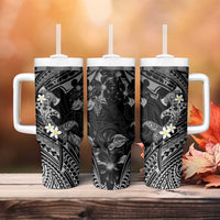 Polynesia Hammerhead Shark Tumbler With Handle Tropical Flowers Tribal Pattern Black LT05 - Polynesian Pride