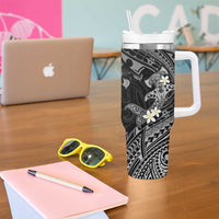 Polynesia Hammerhead Shark Tumbler With Handle Tropical Flowers Tribal Pattern Black LT05 - Polynesian Pride