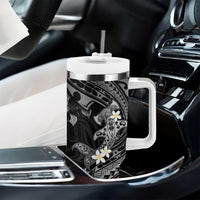 Polynesia Hammerhead Shark Tumbler With Handle Tropical Flowers Tribal Pattern Black LT05 - Polynesian Pride