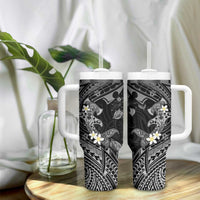 Polynesia Hammerhead Shark Tumbler With Handle Tropical Flowers Tribal Pattern Black LT05 - Polynesian Pride