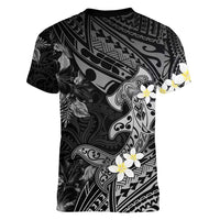 Polynesia Hammerhead Shark Women V-Neck T-Shirt Tropical Flowers Tribal Pattern Black LT05 - Polynesian Pride