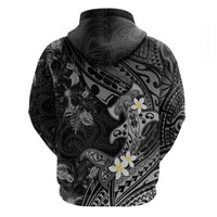Polynesia Hammerhead Shark Zip Hoodie Tropical Flowers Tribal Pattern Black LT05 - Polynesian Pride