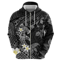 Polynesia Hammerhead Shark Zip Hoodie Tropical Flowers Tribal Pattern Black LT05 - Polynesian Pride