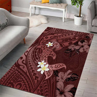 Polynesia Hammerhead Shark Area Rug Tropical Flowers Tribal Pattern Oxblood LT05 - Polynesian Pride