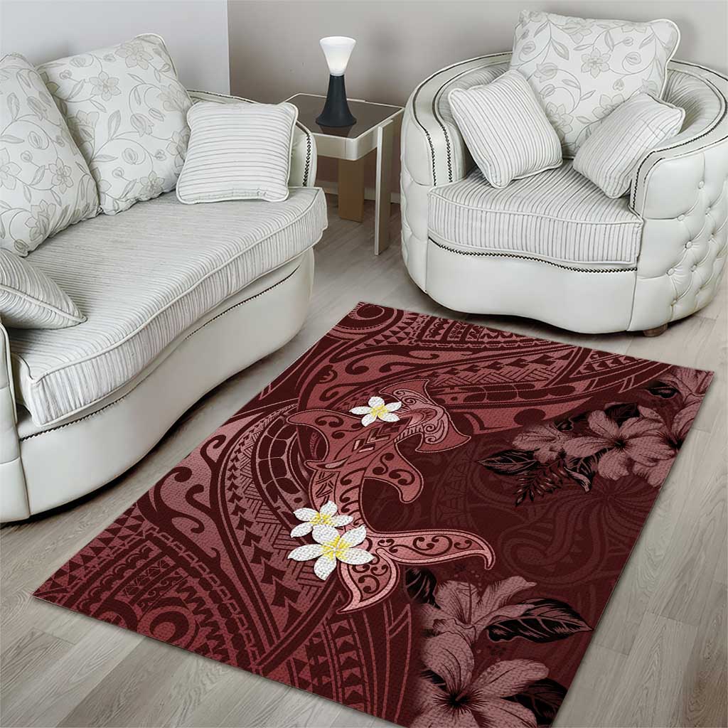Polynesia Hammerhead Shark Area Rug Tropical Flowers Tribal Pattern Oxblood LT05 - Polynesian Pride