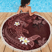 Polynesia Hammerhead Shark Beach Blanket Tropical Flowers Tribal Pattern Oxblood LT05 - Polynesian Pride