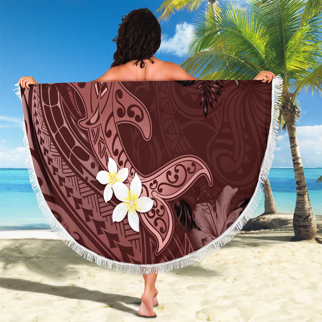 Polynesia Hammerhead Shark Beach Blanket Tropical Flowers Tribal Pattern Oxblood LT05 - Polynesian Pride