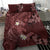 Polynesia Hammerhead Shark Bedding Set Tropical Flowers Tribal Pattern Oxblood