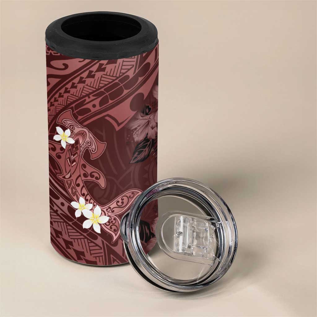 Polynesia Hammerhead Shark 4 in 1 Can Cooler Tumbler Tropical Flowers Tribal Pattern Oxblood LT05 - Polynesian Pride