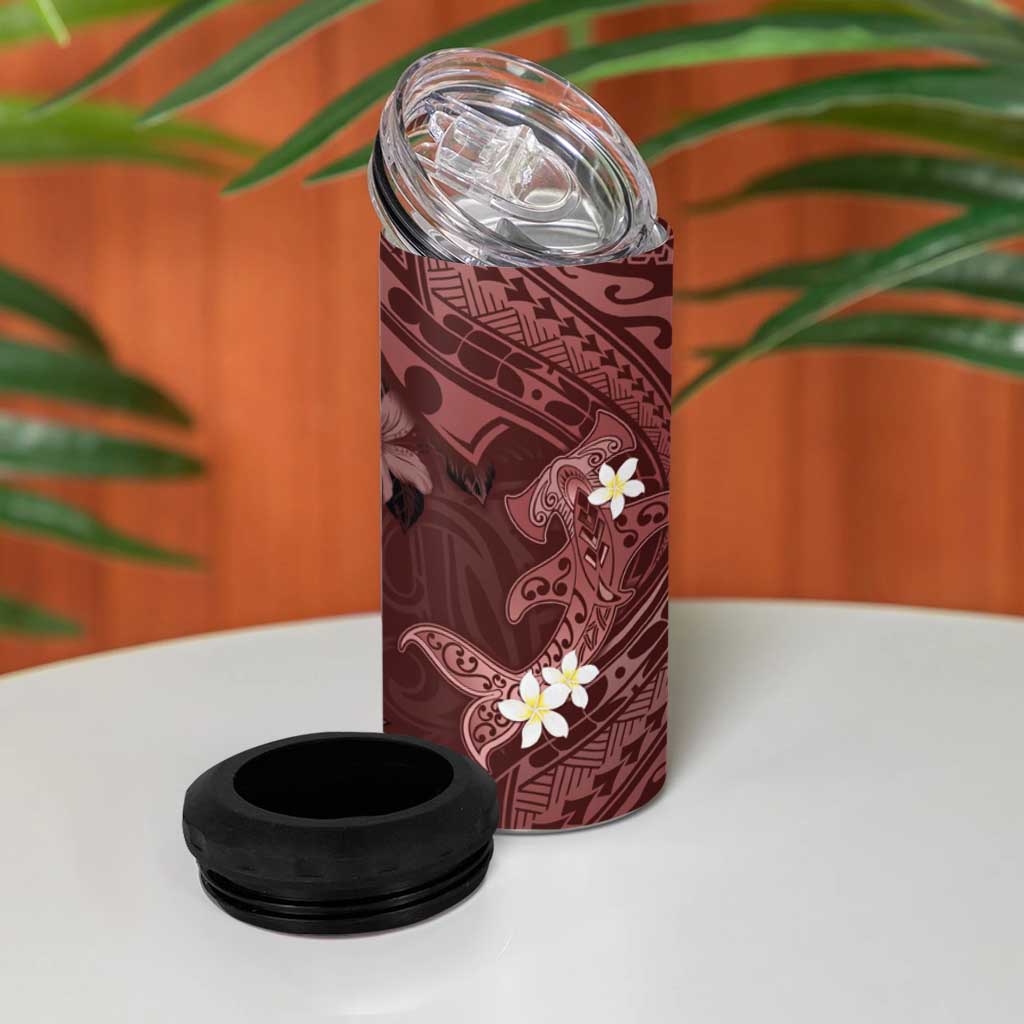 Polynesia Hammerhead Shark 4 in 1 Can Cooler Tumbler Tropical Flowers Tribal Pattern Oxblood LT05 - Polynesian Pride