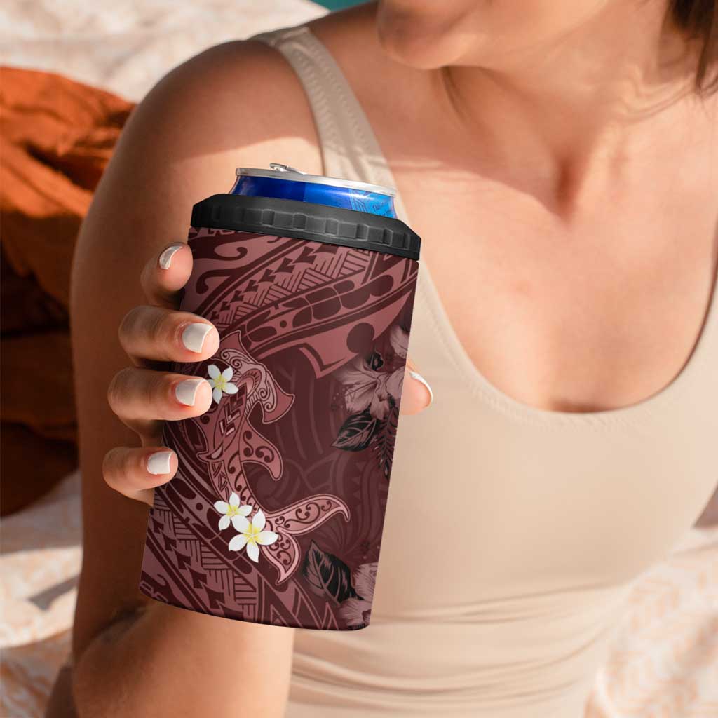 Polynesia Hammerhead Shark 4 in 1 Can Cooler Tumbler Tropical Flowers Tribal Pattern Oxblood LT05 - Polynesian Pride
