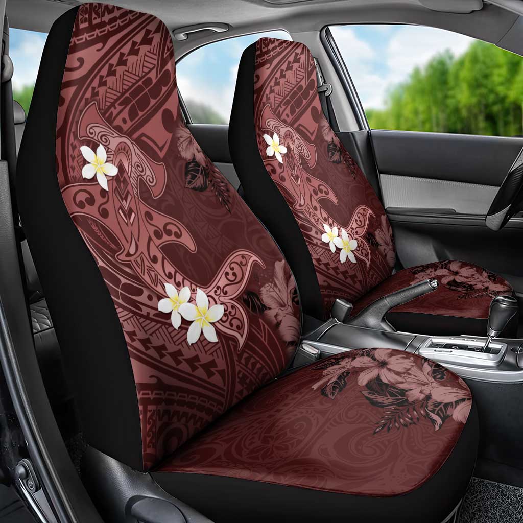 Polynesia Hammerhead Shark Car Seat Cover Tropical Flowers Tribal Pattern Oxblood LT05 - Polynesian Pride