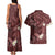 Polynesia Hammerhead Shark Couples Matching Tank Maxi Dress and Hawaiian Shirt Tropical Flowers Tribal Pattern Oxblood