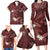 Polynesia Hammerhead Shark Family Matching Long Sleeve Bodycon Dress and Hawaiian Shirt Tropical Flowers Tribal Pattern Oxblood