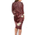 Polynesia Hammerhead Shark Family Matching Long Sleeve Bodycon Dress and Hawaiian Shirt Tropical Flowers Tribal Pattern Oxblood