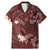 Polynesia Hammerhead Shark Family Matching Mermaid Dress and Hawaiian Shirt Tropical Flowers Tribal Pattern Oxblood