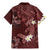 Polynesia Hammerhead Shark Family Matching Mermaid Dress and Hawaiian Shirt Tropical Flowers Tribal Pattern Oxblood