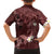 Polynesia Hammerhead Shark Family Matching Off The Shoulder Long Sleeve Dress and Hawaiian Shirt Tropical Flowers Tribal Pattern Oxblood