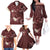 Polynesia Hammerhead Shark Family Matching Off The Shoulder Long Sleeve Dress and Hawaiian Shirt Tropical Flowers Tribal Pattern Oxblood