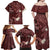 Polynesia Hammerhead Shark Family Matching Off Shoulder Maxi Dress and Hawaiian Shirt Tropical Flowers Tribal Pattern Oxblood