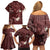 Polynesia Hammerhead Shark Family Matching Off Shoulder Short Dress and Hawaiian Shirt Tropical Flowers Tribal Pattern Oxblood