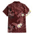 Polynesia Hammerhead Shark Family Matching Off Shoulder Short Dress and Hawaiian Shirt Tropical Flowers Tribal Pattern Oxblood