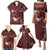 Polynesia Hammerhead Shark Family Matching Puletasi and Hawaiian Shirt Tropical Flowers Tribal Pattern Oxblood