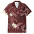 Polynesia Hammerhead Shark Family Matching Puletasi and Hawaiian Shirt Tropical Flowers Tribal Pattern Oxblood