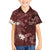 Polynesia Hammerhead Shark Family Matching Puletasi and Hawaiian Shirt Tropical Flowers Tribal Pattern Oxblood