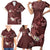 Polynesia Hammerhead Shark Family Matching Short Sleeve Bodycon Dress and Hawaiian Shirt Tropical Flowers Tribal Pattern Oxblood