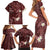 Polynesia Hammerhead Shark Family Matching Short Sleeve Bodycon Dress and Hawaiian Shirt Tropical Flowers Tribal Pattern Oxblood