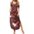 Polynesia Hammerhead Shark Family Matching Summer Maxi Dress and Hawaiian Shirt Tropical Flowers Tribal Pattern Oxblood