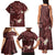 Polynesia Hammerhead Shark Family Matching Tank Maxi Dress and Hawaiian Shirt Tropical Flowers Tribal Pattern Oxblood