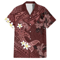 Polynesia Hammerhead Shark Hawaiian Shirt Tropical Flowers Tribal Pattern Oxblood LT05 Oxblood - Polynesian Pride