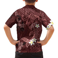 Polynesia Hammerhead Shark Hawaiian Shirt Tropical Flowers Tribal Pattern Oxblood LT05 - Polynesian Pride