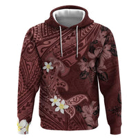 Polynesia Hammerhead Shark Hoodie Tropical Flowers Tribal Pattern Oxblood LT05 Pullover Hoodie Oxblood - Polynesian Pride