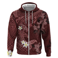 Polynesia Hammerhead Shark Hoodie Tropical Flowers Tribal Pattern Oxblood LT05 Zip Hoodie Oxblood - Polynesian Pride