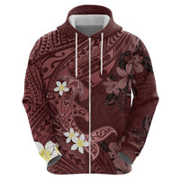 Polynesia Hammerhead Shark Hoodie Tropical Flowers Tribal Pattern Oxblood LT05 - Polynesian Pride