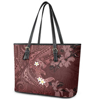 Polynesia Hammerhead Shark Leather Tote Bag Tropical Flowers Tribal Pattern Oxblood LT05 - Polynesian Pride
