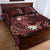 Polynesia Hammerhead Shark Quilt Bed Set Tropical Flowers Tribal Pattern Oxblood