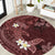 Polynesia Hammerhead Shark Round Carpet Tropical Flowers Tribal Pattern Oxblood