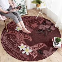 Polynesia Hammerhead Shark Round Carpet Tropical Flowers Tribal Pattern Oxblood LT05 - Polynesian Pride