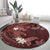 Polynesia Hammerhead Shark Round Carpet Tropical Flowers Tribal Pattern Oxblood