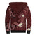 Polynesia Hammerhead Shark Sherpa Hoodie Tropical Flowers Tribal Pattern Oxblood