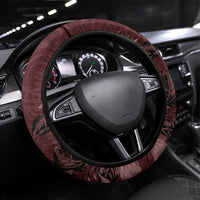 Polynesia Hammerhead Shark Steering Wheel Cover Tropical Flowers Tribal Pattern Oxblood LT05 Universal Fit Oxblood - Polynesian Pride